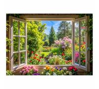 AIIKES 8x6FT Spring Photography Backdrop Spring Window Backdrop Beautiful Garden Landscape Outside the Window Flowers Blooming Decoration Background XY145