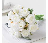 Aiinoo 12pcs Artificial Roses Single Stem Fake Silk Flower Arrangement Bouquet Real Touch for Home Party Wedding Decoration (White)