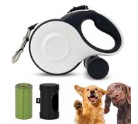 AIITLE 5m Retractable Dog Leash for Up to 25kg Dogs, White M | Extendable Dog Leads with Poop Bag Holder & One-Hand Quick Brake Lock, Anti-Slip Handle Reinforced Shell for Small Dogs