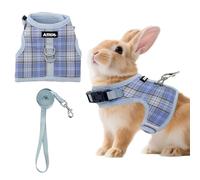 AIITLE Adjustable Bunny Harness & Leash Set - Soft Mesh Liner, Comfort Fit Plaid Pattern Vest with Magic Tape Design, Portable for Small Animal Pets Rat Squirrel Ferret Puppy Cat, Blue L