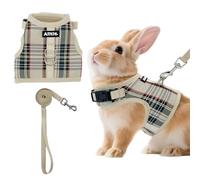 AIITLE Adjustable Bunny Harness & Leash Set - Soft Mesh Liner, Comfort Fit Plaid Pattern Vest with Magic Tape Design, Portable for Small Animal Pets Puppy Cat Rat Squirrel Ferret, Beige L