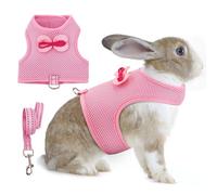 AIITLE Adjustable Rabbit Harness with Cute Bow - Breathable Vest, Anti-Escape Buckles, Reflective Leash for Training, Parties - Fits Rabbits, Hamsters, Mini Pets Pink L