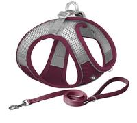 AIITLE Breathable No-Choke Harness for Medium Breeds - Reflective Leash Set with Hook-and-Loop Straps, Durable for Training, Jogging, Adventures Burgundy L