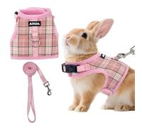 AIITLE Bunny Harness and Leash Set Escape Proof - Magic Tape Design, Lightweight Plaid Pattern Mesh Padding, No Choke No Pull for Puppy Cat Rat Squirrel Ferret, Outdoor Walking Running, Pink S