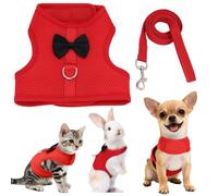 AIITLE Cat Harness and Leash Set with Cute Bow, Soft Breathable Mesh Vest Harness for Rabbits Kitten Ferret Puppy Small Pets Walking Supplies Red L