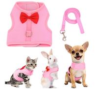 AIITLE Cat Harness and Leash Set with Cute Bow, Soft Breathable Mesh Vest Harness for Rabbits Kitten Ferret Puppy Small Pets Walking Supplies Pink L
