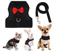 AIITLE Cat Rabbit Harness and Leash Set with Cute Bow, Soft Breathable Mesh Vest Harness for Rabbits Kitten Ferret Puppy Small Pets Walking Supplies Black S