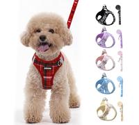 AIITLE Dog Harness Leash Set for Medium Dogs, Step in No Choke Reflective Adjustable Vest Harness with Leash, Breathable Plaid No Pull Harness for Walking, Running, Hiking, Camping, Red L