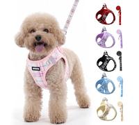 AIITLE Dog Harness Leash Set for Medium Dogs, Step in No Choke Reflective Adjustable Vest Harness with Leash, Breathable Plaid No Pull Harness for Walking, Running, Hiking, Camping, Pink L