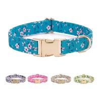AIITLE Durable Dog Collar for Medium Large Dogs， Adjustable Metal Buckle Collar with Vibrant Printed Pattern， Cute Spring Summer Design for Active Boy Girl Dogs Outdoor, Blue L