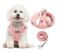 AIITLE Fleece Lined Dog Harness and Leash Set for Walking - Winter Step in Vest Harness,Reflective Bands, Adjustable No Choke Pet Supplies, for Small Dogs and House Cats Pure Pink XS