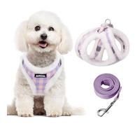 AIITLE Fleece Lined Dog Harness and Leash Set for Walking - Winter Step in Vest Harness,Reflective Bands, Adjustable No Choke Pet Supplies, for Small Dogs and House Cats Purple XS