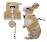 AIITLE Lightweight Escape Bunny Harness and Leash Set - Air Mesh Vest with Double D-Rings, Adjustable & Magic Tape Design, for Ferret/Cat/Puppy Training and Hiking Adventures, Khaki L