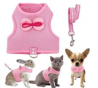 AIITLE No-Choke Cat Rabbit Harness & Leash - Double-Layer Mesh, Reflective Safety Strap for Indoor/Outdoor Use, Perfect for Small Pets (Squirrels, Puppies, Holland Lops) Pink M