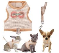 AIITLE No-Choke Cat Rabbit Harness & Leash - Double-Layer Mesh, Reflective Safety Strap for Indoor/Outdoor Use, Perfect for Small Pets (Squirrels, Puppies, Holland Lops) Beige M