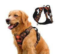 AIITLE No-Pull Dog Harness with Handle, Reflective Classic Plaid Adjustable Padded Pet Vest with Front & Back 2 Metal Leash Clips, Anti-Choke Easy Control for Small Medium Large Dogs(Orange,L)