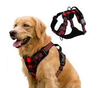 AIITLE No-Pull Dog Harness with Handle, Reflective Classic Plaid Adjustable Padded Pet Vest with Front & Back 2 Metal Leash Clips, Anti-Choke Easy Control for Small Medium Large Dogs(Red,L)