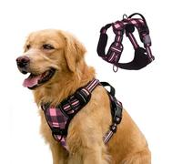 AIITLE No-Pull Dog Harness with Handle, Reflective Classic Plaid Adjustable Padded Pet Vest with Front & Back 2 Metal Leash Clips, Anti-Choke Easy Control for Small Medium Large Dogs(Pink,M)