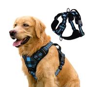 AIITLE No-Pull Dog Harness with Handle, Reflective Classic Plaid Adjustable Padded Pet Vest with Front & Back 2 Metal Leash Clips, Anti-Choke Easy Control for Small Medium Large Dogs(Blue,S)