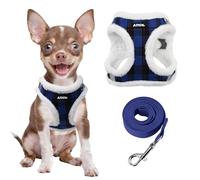 AIITLE Plush Reflective Dog Harness and Leash Set - Plaid Pattern, Warm, Soft, No-Pull, Secure with Hook & Loop Fastener, Adjustable with Padded Interior for Small Dogs (Blue, XXS)