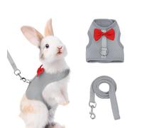 AIITLE Rabbit Harness and Leash Set with Cute Bow, Soft Breathable Mesh Vest Harness for Rabbits Kitten Ferret Puppy Small Pets Walking Supplies Grey S
