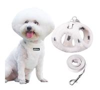 AIITLE Reflective Dog Vest Harness and Leash Set - Adjustable Plush Dog Harness with Safety Buckle and Double O-rings Buckle - Cold Weather Dog Harness for Indoor and Outdoor Use White XXXS
