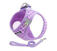 AIITLE Small Dog Harness with Leash - Soft Breathable Mesh, Plaid Pattern & Reflective Strips - Ideal for Training, Running & Party Outings (S, Purple)