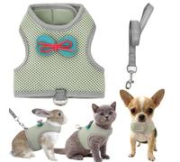 AIITLE Soft Breathable Cat Bunny Harness Set - Escape-Proof Adjustable Vest, Lightweight Reflective Leash for Running, Hiking - Fits Rabbits, Guinea Pigs, Kittens Olive-Green S