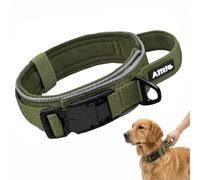 AIITLE Tactical Dog Collar with Magnetic Buckle for Large Dogs, Green XL | 360° Reflective Strip, Adjustable Design, Padded Control Handle, Hook-and-loop Design, Durable and Comfortable, for Training