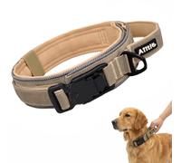 AIITLE Tactical Dog Collar with Magnetic Buckle for Large Dogs, Khaki L | 360° Reflective Strip, Adjustable Design, Padded Control Handle, Hook-and-loop Design, Durable and Comfortable, for Training