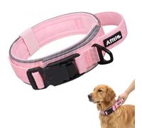 AIITLE Tactical Dog Collar with Magnetic Buckle for Large Dogs, Pink XL | 360° Reflective Strip, Adjustable Design, Padded Control Handle, Hook-and-loop Design, Durable and Comfortable, for Training