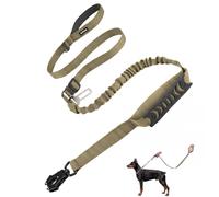 AIITLE Tactical Dog Leash Heavy Duty, 4-6FT Shock Absorbing Bungee Reflective Dog Lead, Double Padded Handle No Pull Pet Leash with Frog Clip, Car Seat Belt for Medium Large Dogs, Khaki Green