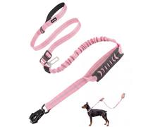 AIITLE Tactical Dog Leash Heavy Duty, 4-6FT Shock Absorbing Bungee Reflective Dog Lead, Double Padded Handle No Pull Pet Leash with Frog Clip, Car Seat Belt for Medium Large Dogs, Pink