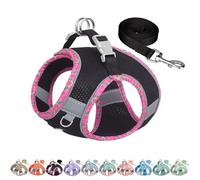 AIITLE Teacup Puppy Harness with Leash - Adjustable Soft Vest with Magic Tape & Reflective Safety Strips, Easy-Put-On for Poodles, Pomeranians - Gym, Hiking, Travel (Black, S)