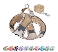 AIITLE Teacup Puppy Harness with Leash - Adjustable Soft Vest with Magic Tape & Reflective Safety Strips, Easy-Put-On for Poodles, Pomeranians - Gym, Hiking, Travel (Brown-Beige, S)