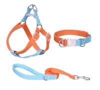AIITLE Upgraded Step in Dog Halter Harness & Leash & Collar - Multicolor Lightweight Dog Harness with Double D Ring - No Pull 3 Pieces for Extra Small Dogs Daily Walking and Training Orange-Blue XS