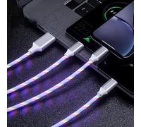 Aiivioll 3-in-1 Flowing LED Charging Cable - Fast USB Charger Cord for iPhone, Samsung, Android Phones, Tablets - Compatible with Micro USB/Type-C/Lightning (Color,1.2m)