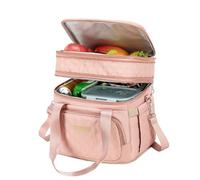 AIJIEKE Insulated Lunch Bag for Women, Large Double Deck Lunch Box for Work, 100% Leakproof Reusable Cooler Tote with Expandable Pockets & Adjustable Strap for Beach, Picnic, Pink