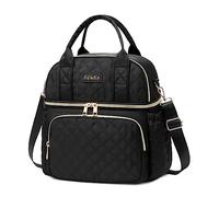 AIJIEKE Lunch Bag for Men Women, Dual Compartment Lunch Box Insulated Lunch Bags, Large Adult Double Deck Leak Proof Lunch Tote Cooler with Adjustable Shoulder Strap for Work Picnic Beach, Black