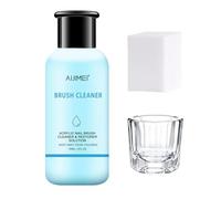 AIJIMEI Nail Brush Cleaner Preserver & Restorer Nail Brush Cleaner Solution Clean Manicure Brushes Set A with Glass Cup & Cleaning Cotton Pads for Nail Art Brushes 58ml