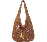 aijiojio Boho Straw Handbag Travel Crochet Tote Bag with Starfish Cute Beach Bag for Women Summer Going Out, Brown, One Size