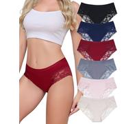 Aijolen Cotton Underwear for Women Lace Cheeky Bikini Panties Stretch Ladies Soft Hipster Briefs 6 Pack S-XXL