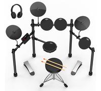 AiJoy Electric Drum Set for Beginners with 210 Sounds, 4 Quiet Drum Pads, 10'' Cymbals, Electronic Drum Kit with Headphones, 2 Pedals, Throne, Sticks, Gifts for Kids Adults (ADD15)