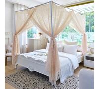 AIKASY Elegant Lace Princess 4-Poster Bed Canopy Mosquito Net - Romantic Wedding Bridal Bedroom Decor, Kids Room Bed Curtain for Women Adults - (Cream-1,Full)
