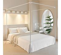 AIKASY Premium Canopy Bed Frame Posts for King Size Beds - Sturdy Metal Poles, Four Corner Bed Brackets - Perfect Addition to Metal and Wood Bed Frames for Bedroom Decor Upgrade (White)