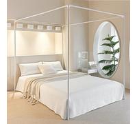 AIKASY Premium Canopy Bed Frame Posts for Queen Size Beds - Sturdy Metal Poles, Four Corner Bed Brackets - Perfect Addition to Metal and Wood Bed Frames for Bedroom Decor Upgrade (White)