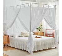 AIKASY White Canopy Bed Curtains with Top Ties and Tie Backs for Bedroom Decoration - Queen Size Bed Curtains with Windproof and Lightproof Features