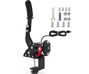 aikeec 64Bit PC USB Handbrake, Upgrade SIM Racing Games Handbrake for LO GITECH G25 G27 G29 T500 T300 THRUST MASTER FANATECOSW DIRT RALLY, 2M Nylon Cable/Reinforced Spring/Black+Clamp