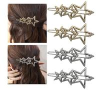 Aikeis Set of 4 Metal Pentagram Hairpins for Women Girls Chic Simple Fashion Hair Accessories Simple Hair Accessories (Gold, Silver)