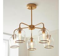 aiken glass semi flush pendent ceiling light in brushed aged brass